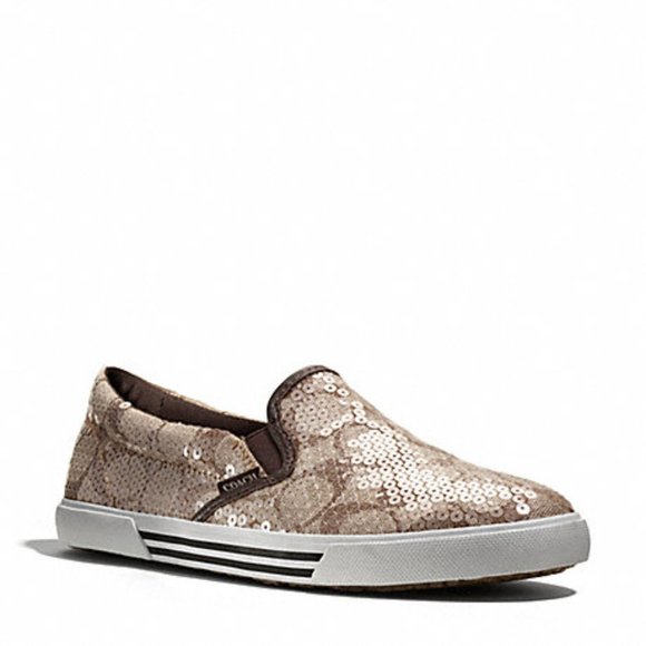 Coach Signature Kivy Brown Sequin Sneakers 9B - Picture 1 of 9
